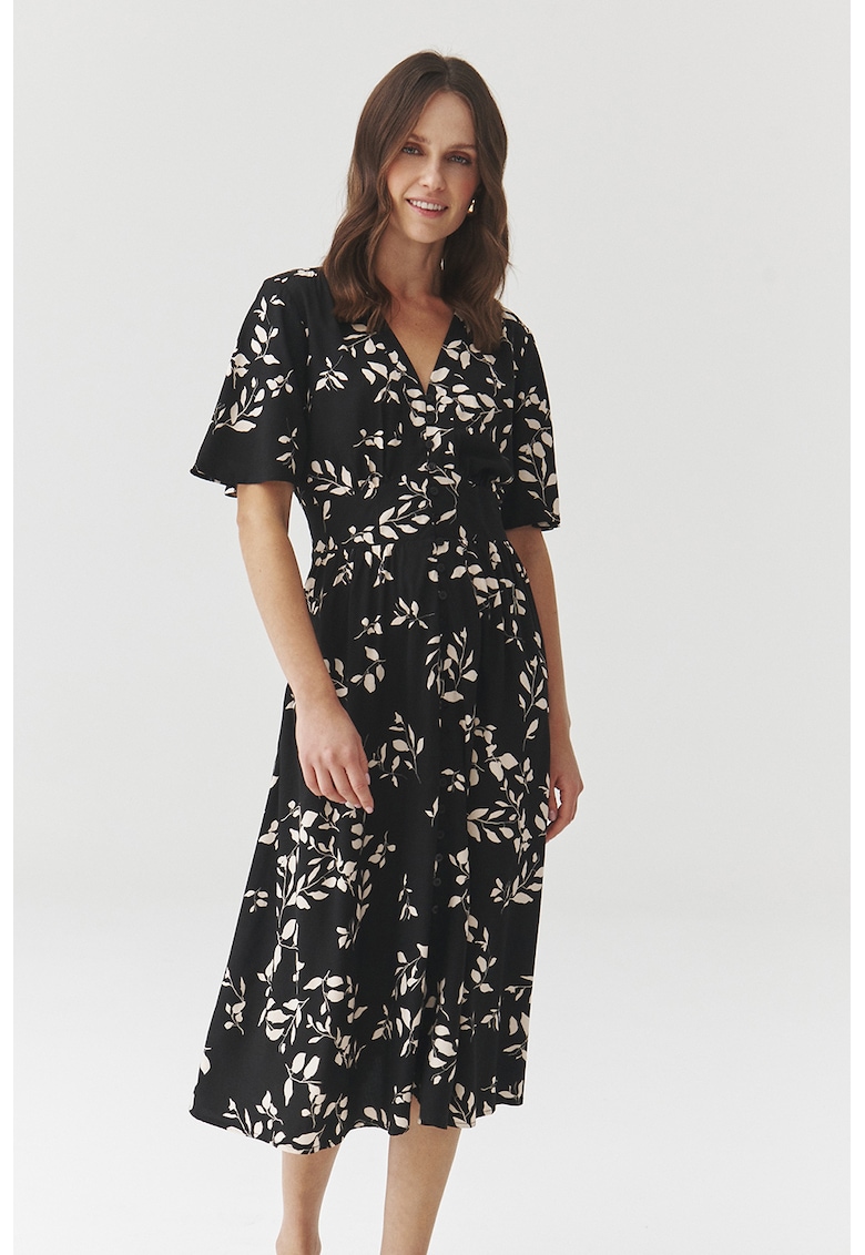 Rochie midi cu decolteu in V Naela - Negru/Alb optic