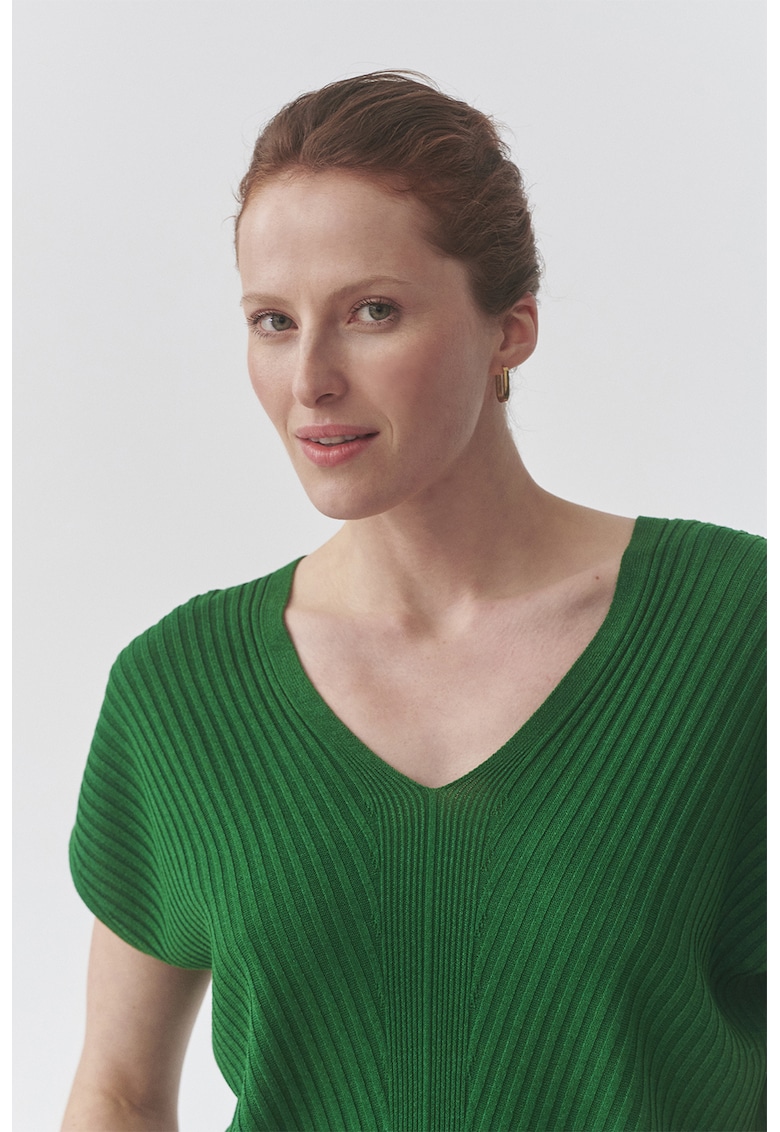 Bluza tricotata din cu decolteu in V - Verde