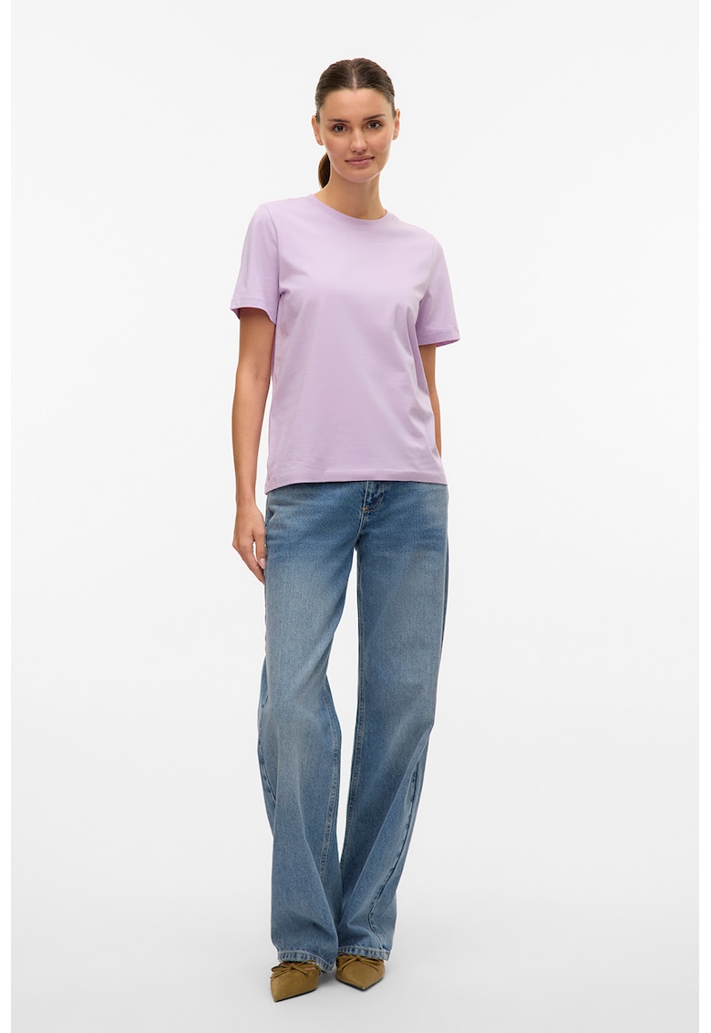 Tricou de bumbac organic cu decolteu la baza gatului - Lila