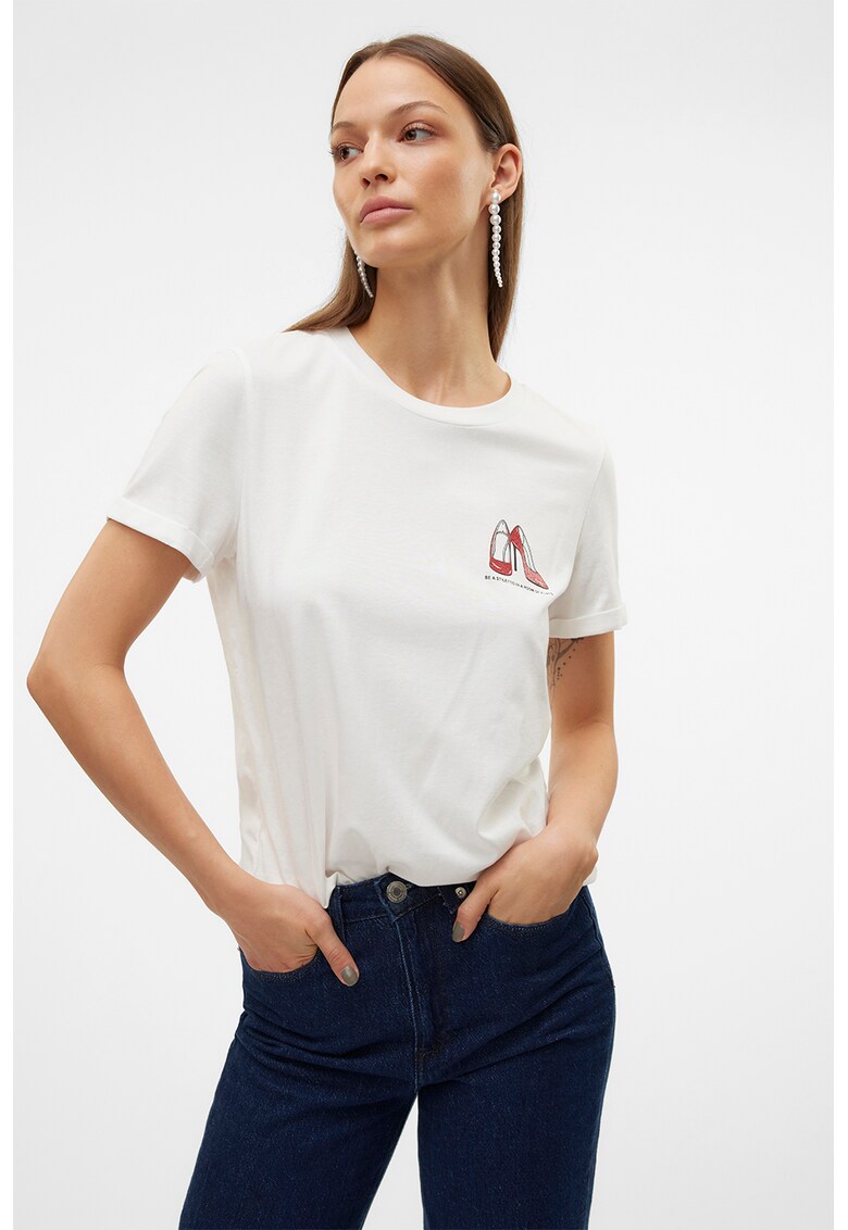 Tricou de bumbac organic cu decolteu la baza gatului - Alb optic