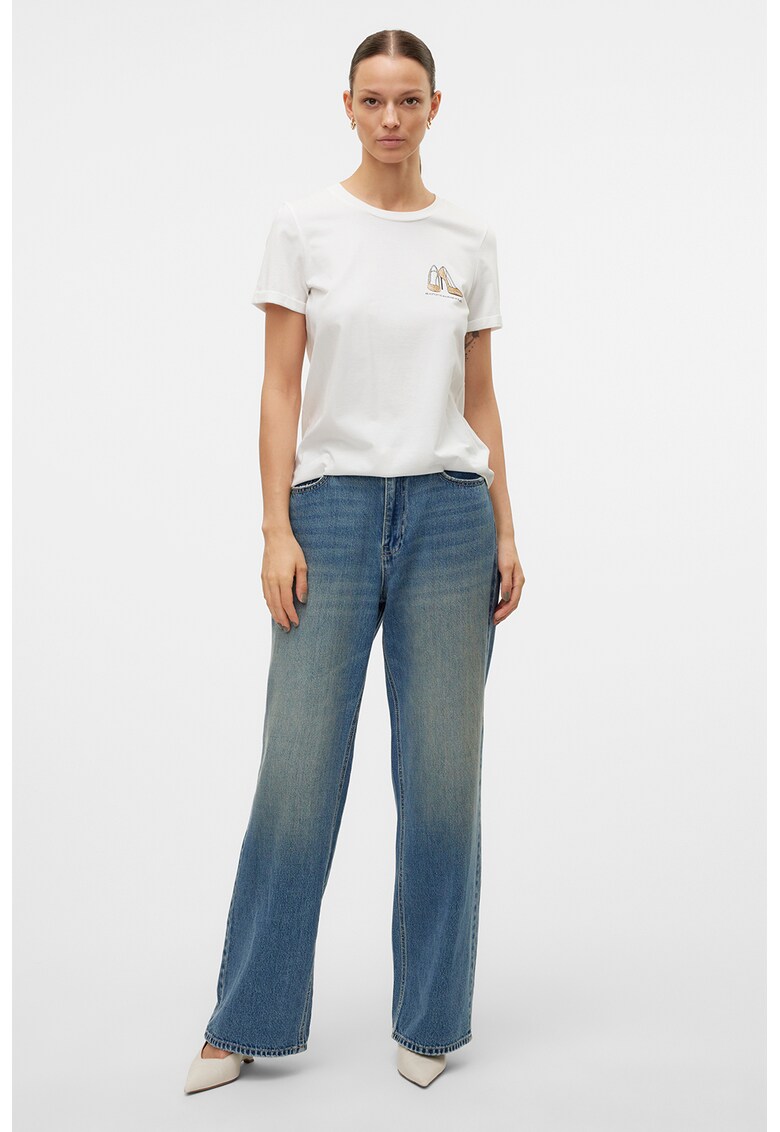 Tricou de bumbac organic cu decolteu la baza gatului - Alb/Auriu