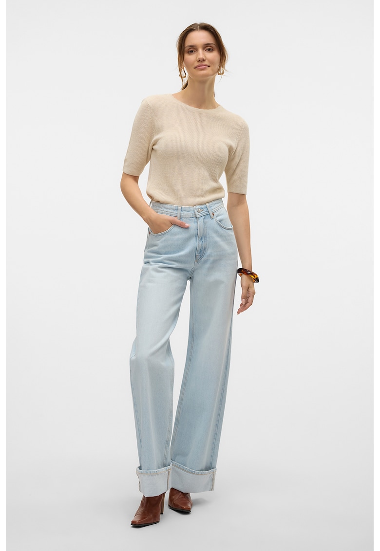 Blugi cu talie inalta si aspect decolorat