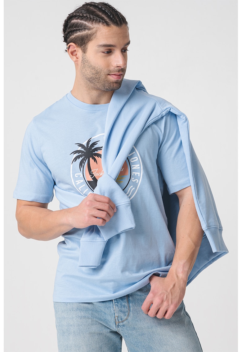 Tricou din bumbac cu imprimeu grafic si logo