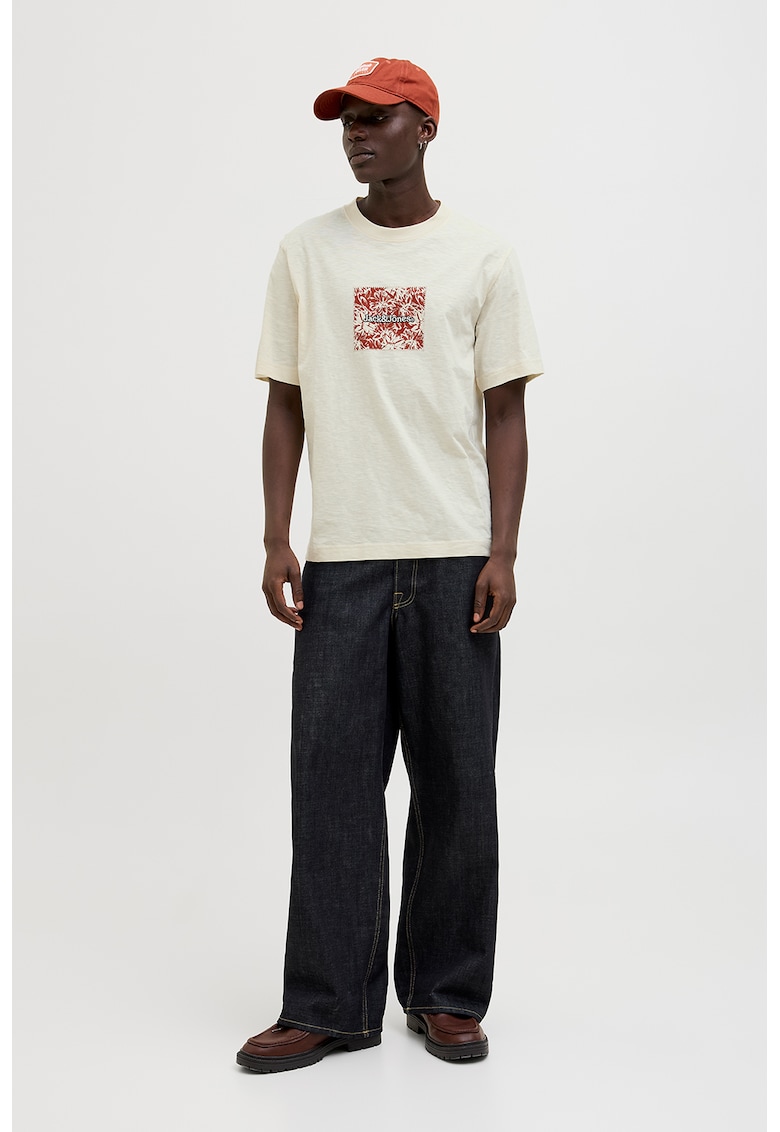 Tricou de bumbac cu imprimeu logo - Crem