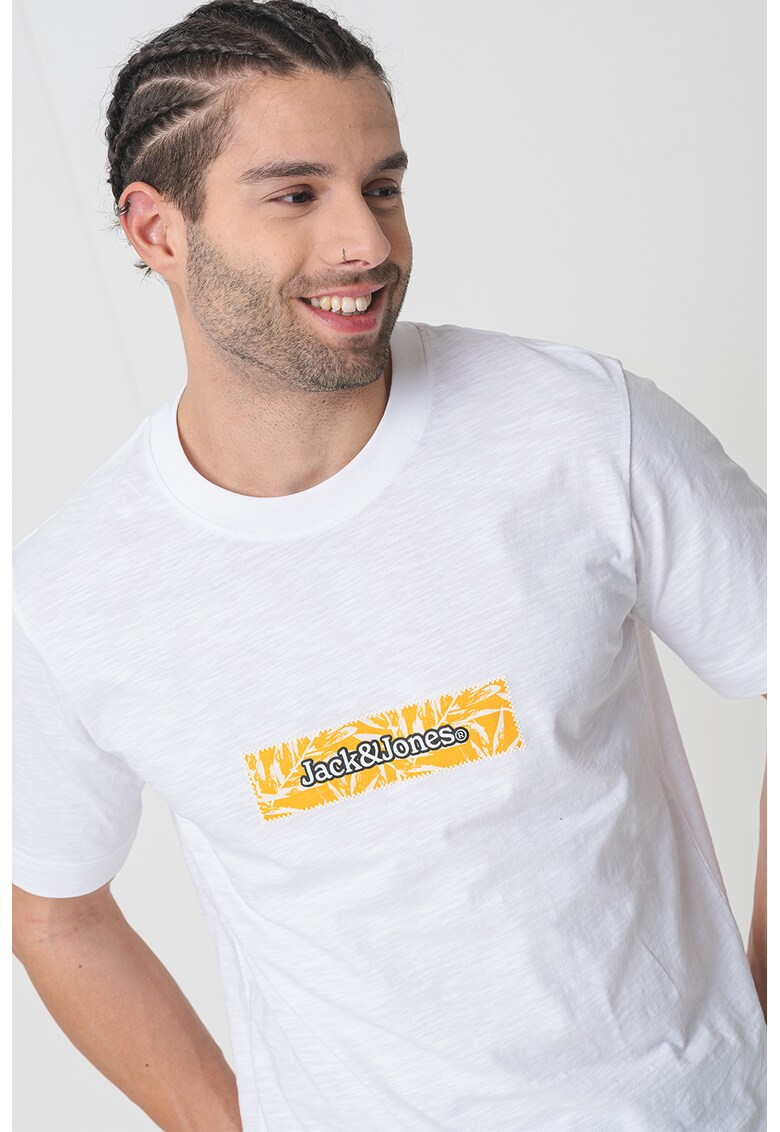 Tricou de bumbac cu imprimeu logo - Alb/Portocaliu