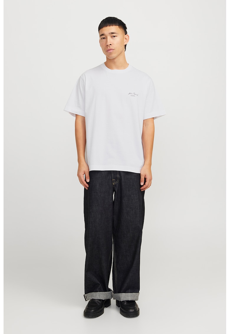 Tricou de bumbac cu model grafic pe partea din spate - Alb/Albastru deschis