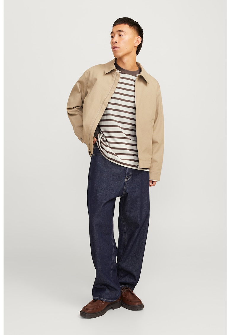 Bluza lejera de bumbac cu dungi - Maro taupe/Alb murdar