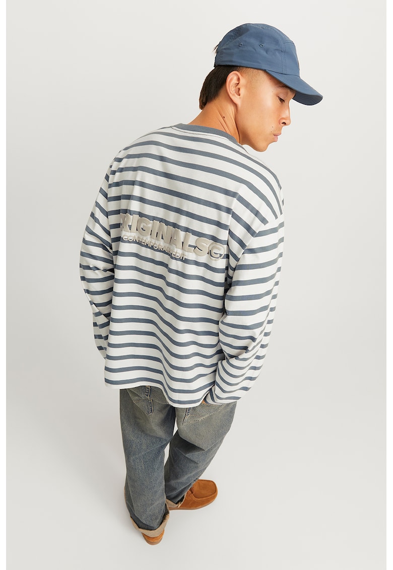 Bluza lejera de bumbac cu dungi - Gri/Alb murdar