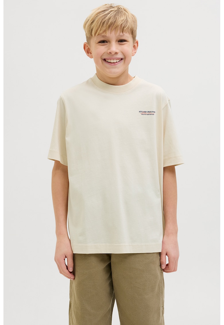 Tricou de bumbac cu imprimeu text - Verde pal/Bleumarin