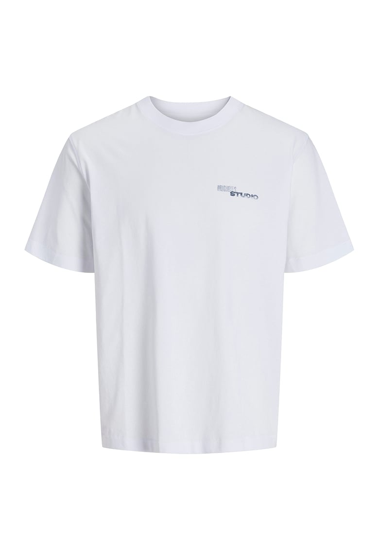 Tricou cu imprimeu si decolteu la baza gatului - Albastru royal/Alb optic