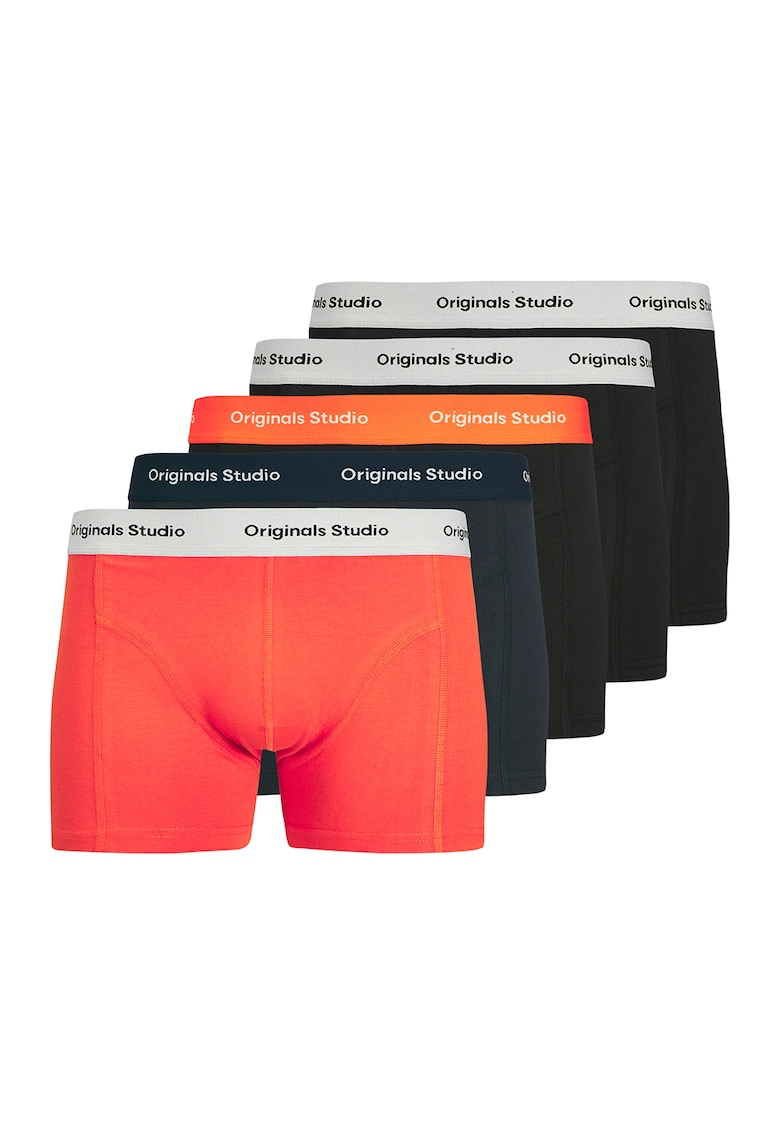 Set de boxeri cu banda logo in talie - 5 perechi Set de boxeri cu banda logo in talie - 5 perechi