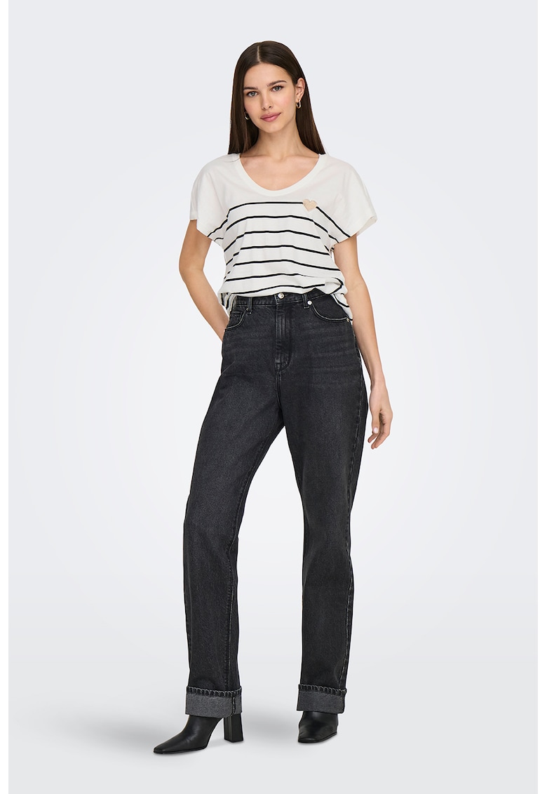 Tricou de bumbac organic cu model in dungi si decolteu rotund