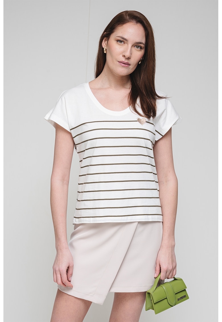 Tricou de bumbac organic cu model in dungi si decolteu rotund