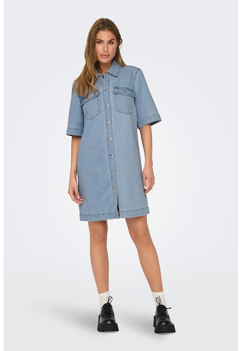Rochie-camasa din denim - Albastru prafuit