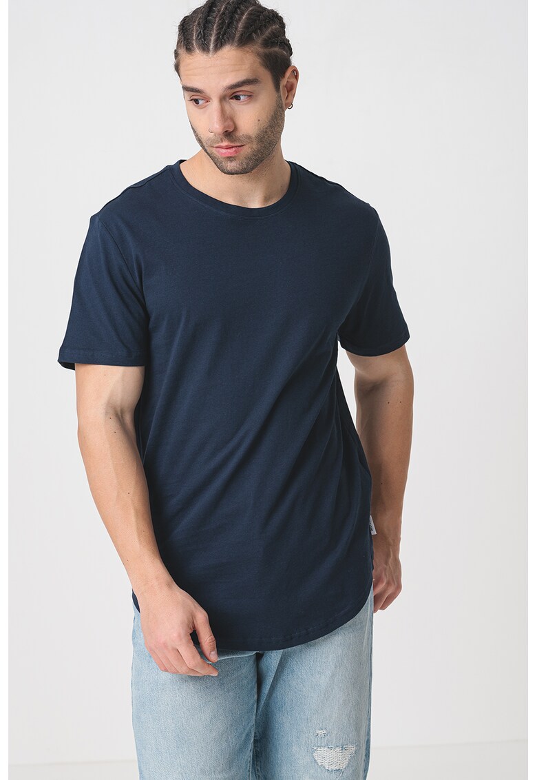 Tricou de bumbac cu decolteu la baza gatului - Albastru ultramarin