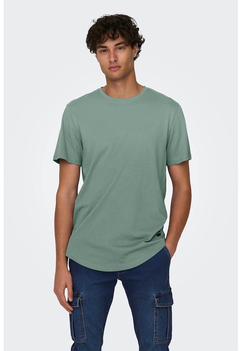 Tricou de bumbac cu decolteu la baza gatului - Verde sparanghel