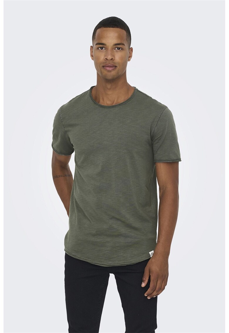 Tricou de bumbac cu garnituri nefinisate Benne - Kaki inchis
