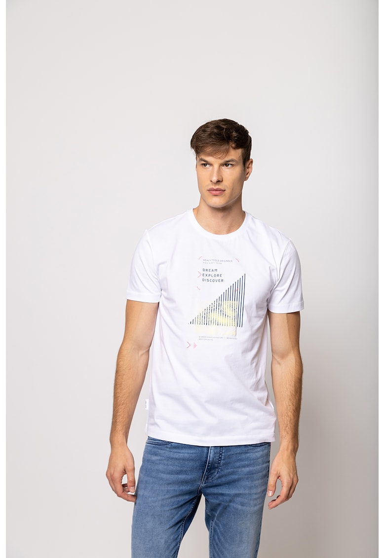 Tricou de bumbac cu text si imprimeu grafic Magro - Alb/Albastru ultramarin