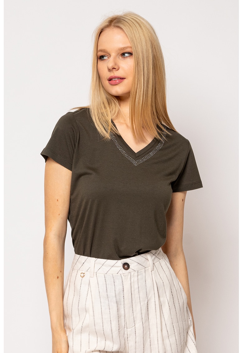 Tricou cu decolteu in V si strasuri Milgarita