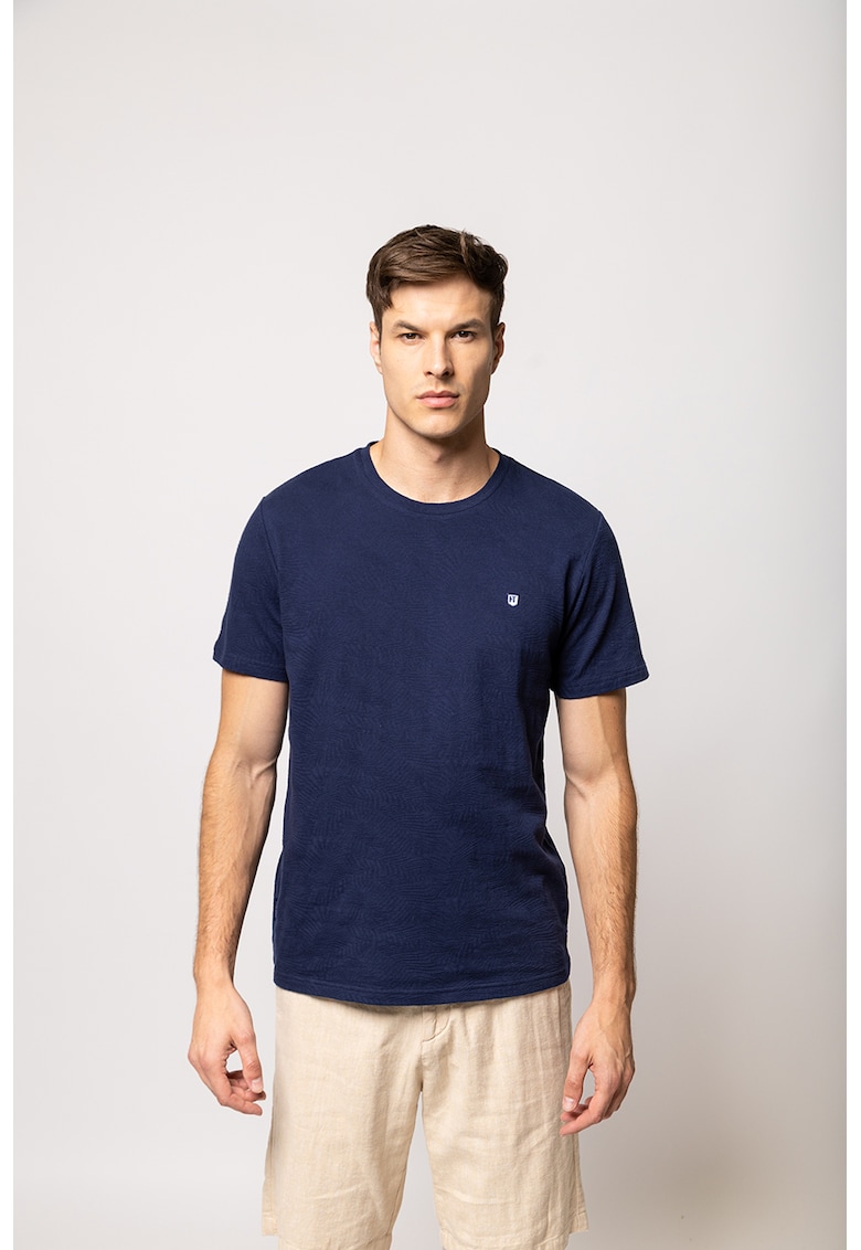 Tricou de bumbac cu decolteu la baza gatului - Bleumarin