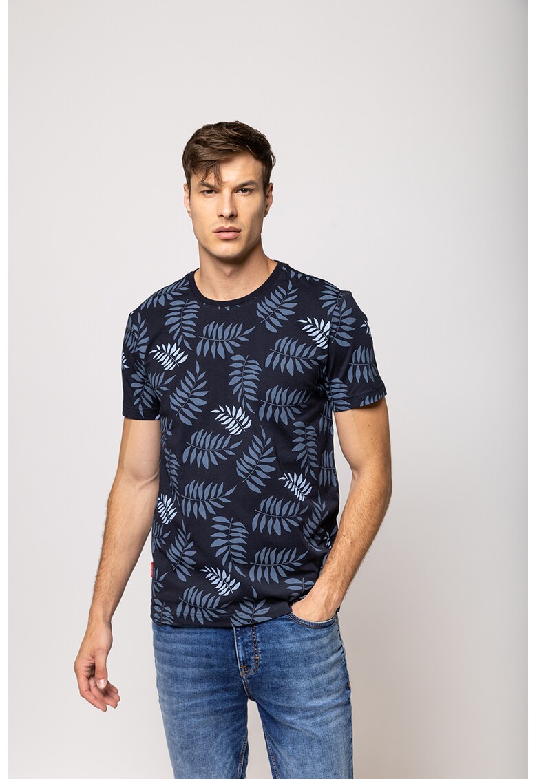 Tricou cu decolteu la baza gatului si imprimeu vegetal