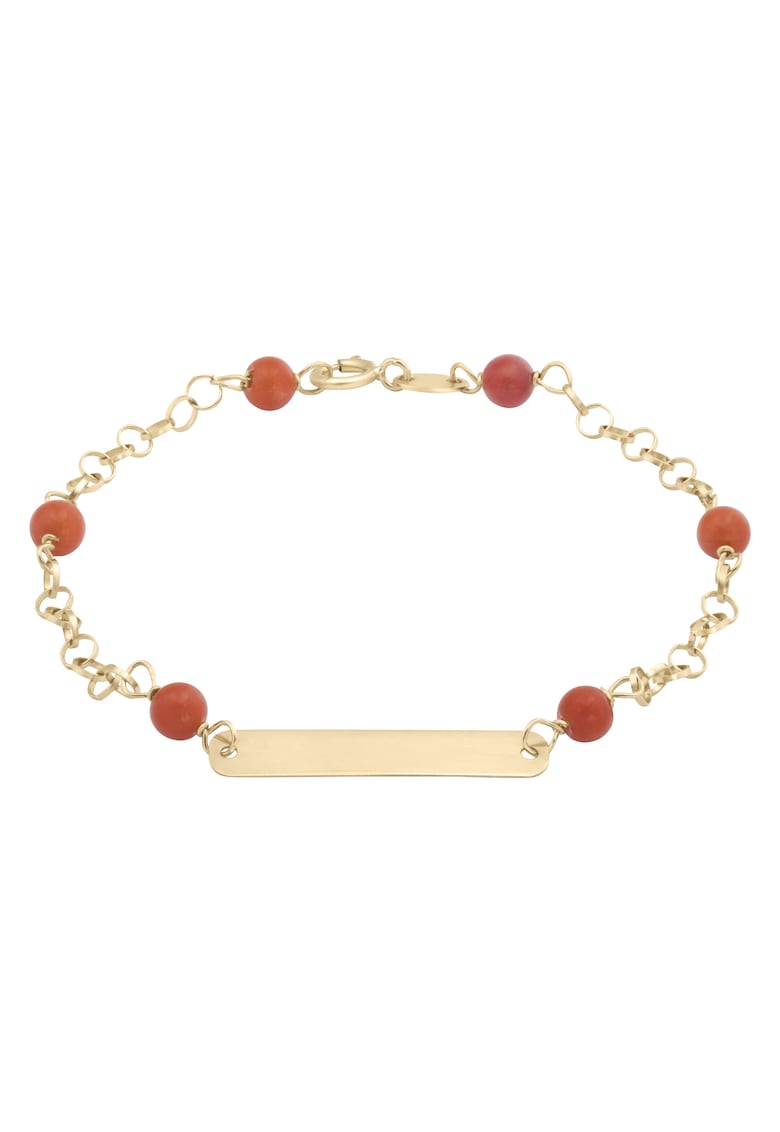 Bratara Pentru Copii cu Coral Natural si Placuta din Aur 18 Kt - 1.1 g