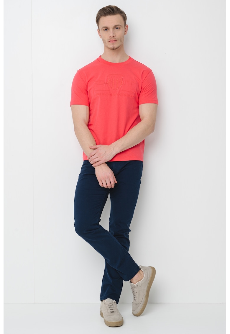 Tricou cu decolteu la baza gatului si logo - Roz aprins