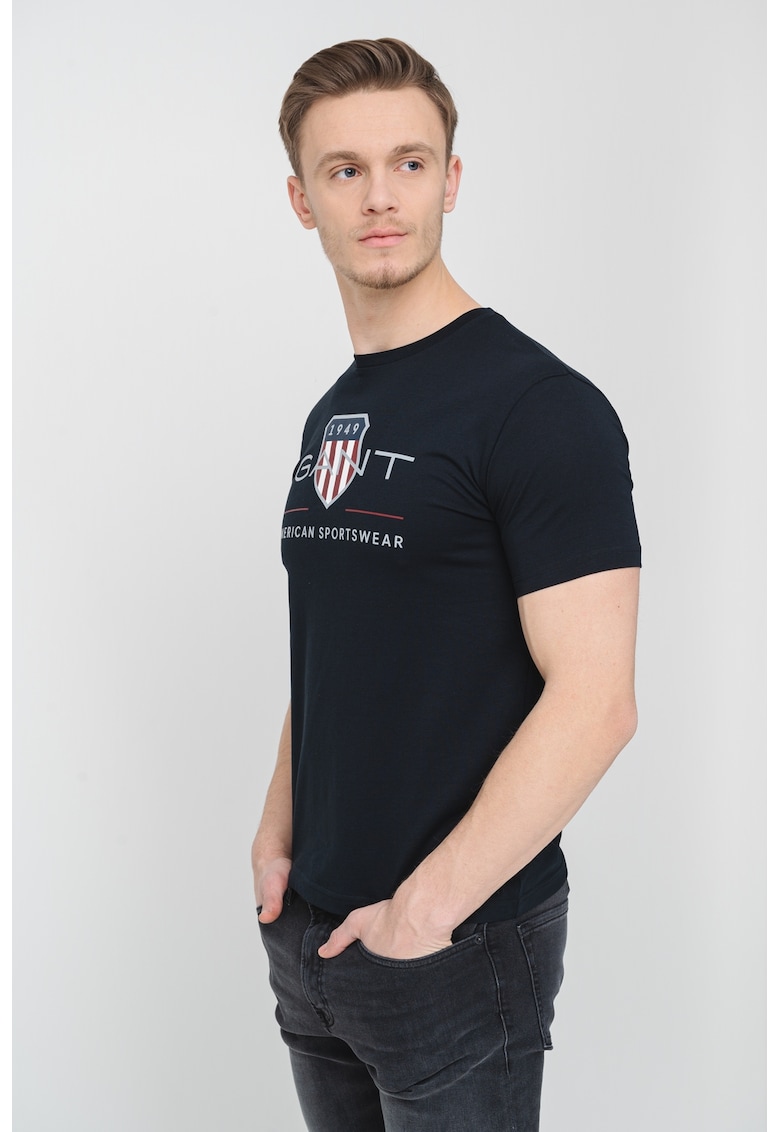 Tricou din bumbac cu model logo - Negru/Gri deschis/Alb murdar
