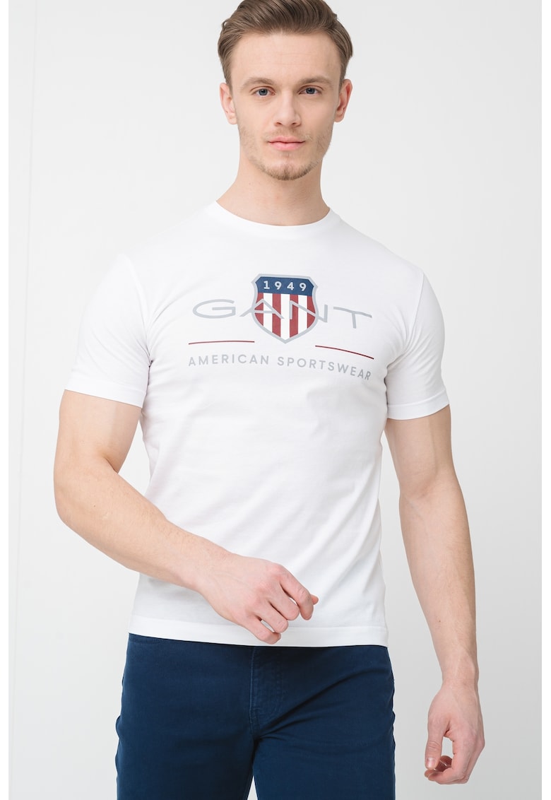 Tricou din bumbac cu model logo - Visiniu/Albastru inchis/Alb optic