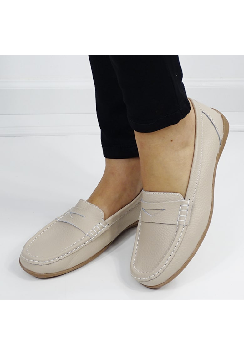 Mocasini bej din piele naturala 5128 M4 16436 - Bej
