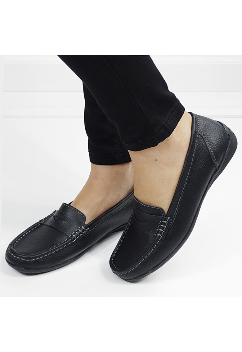 Mocasini negri din piele naturala 5128 M4 16442 - Negru