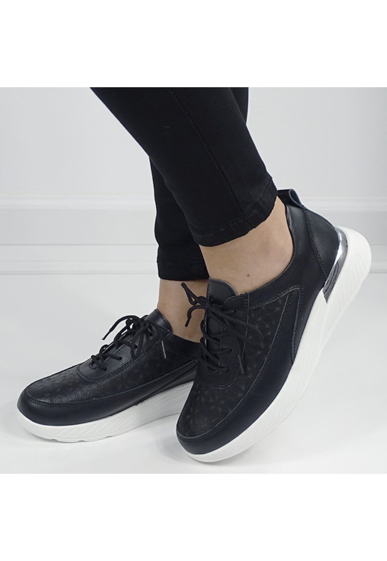 Sneakersi negri din piele naturala 5108 M7 16456