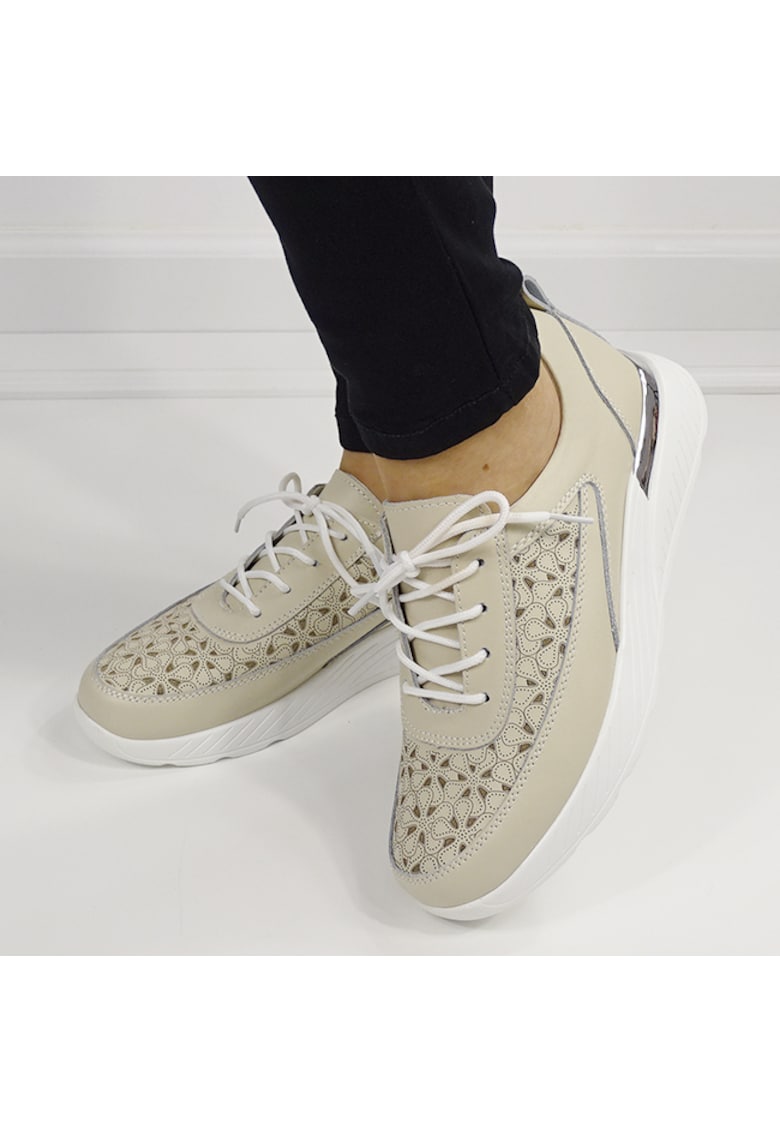 Sneakersi bej din piele naturala 5108 M7 16462