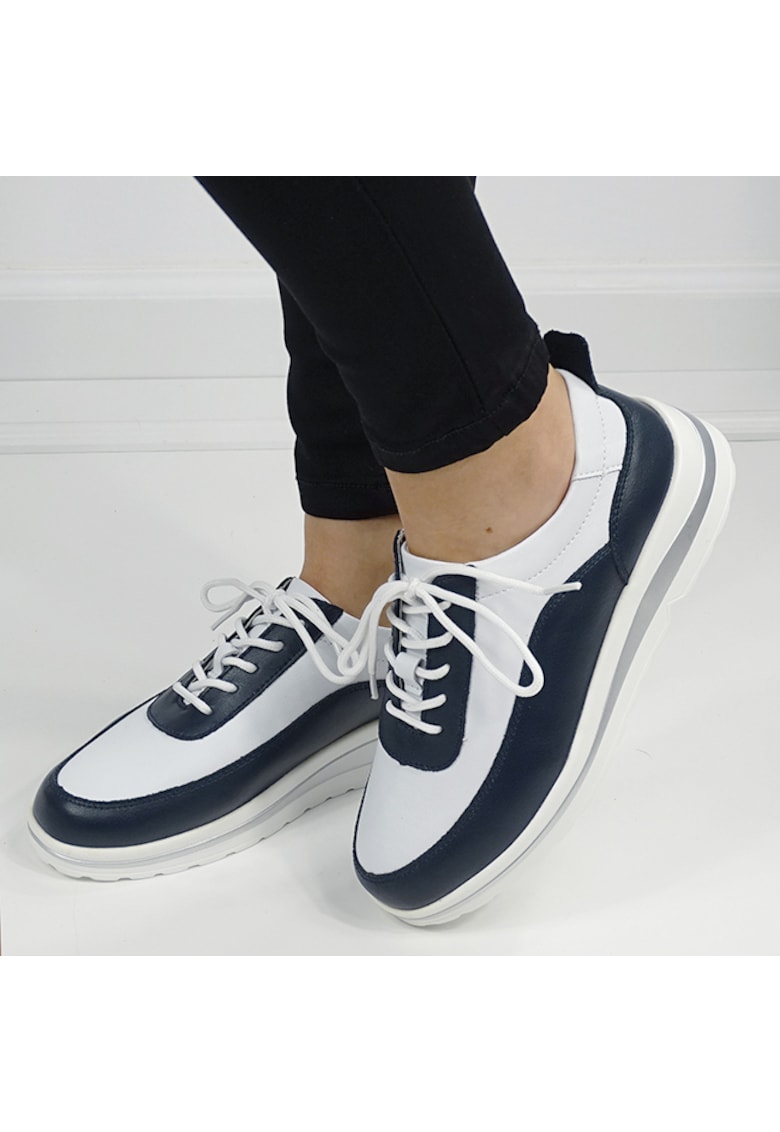 Sneakers albi/bleumarin inchis din piele naturala 5090 M6 16468