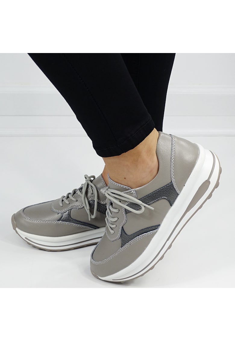 Sneakers gri din piele naturala 5091 M6 16492