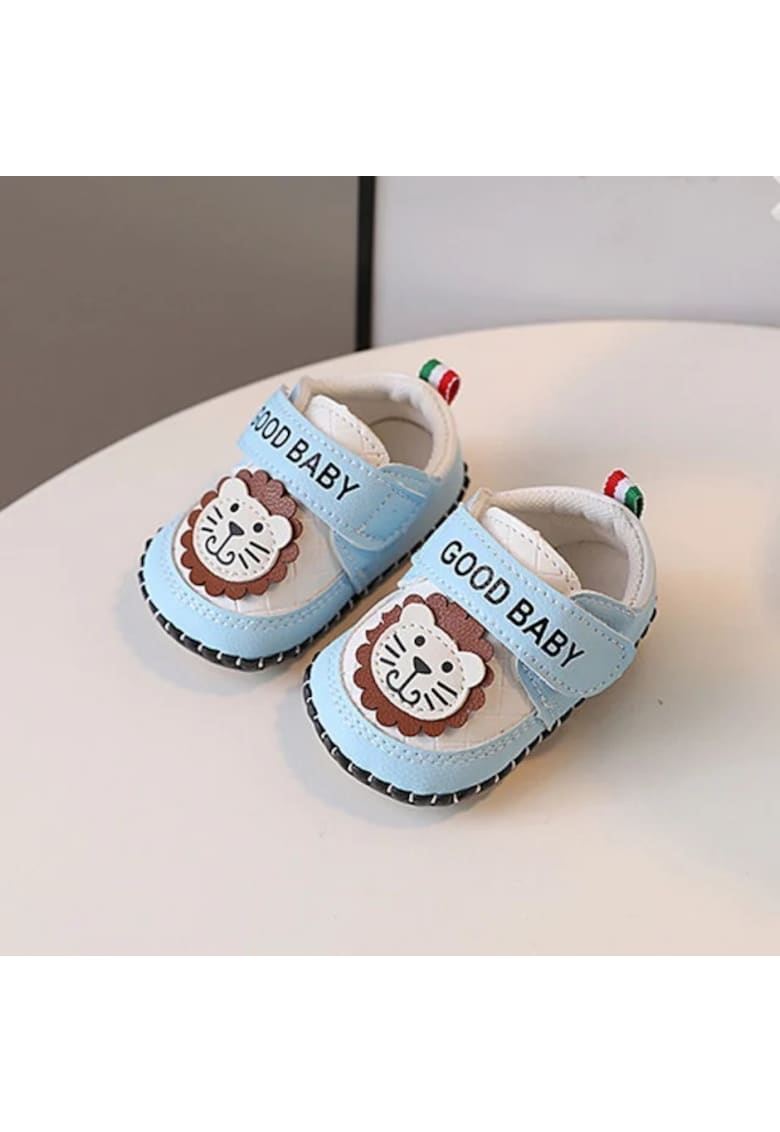 Pantofi Model Lion - Baieti - Piele Ecologica - Alb/ Albastru Deschis