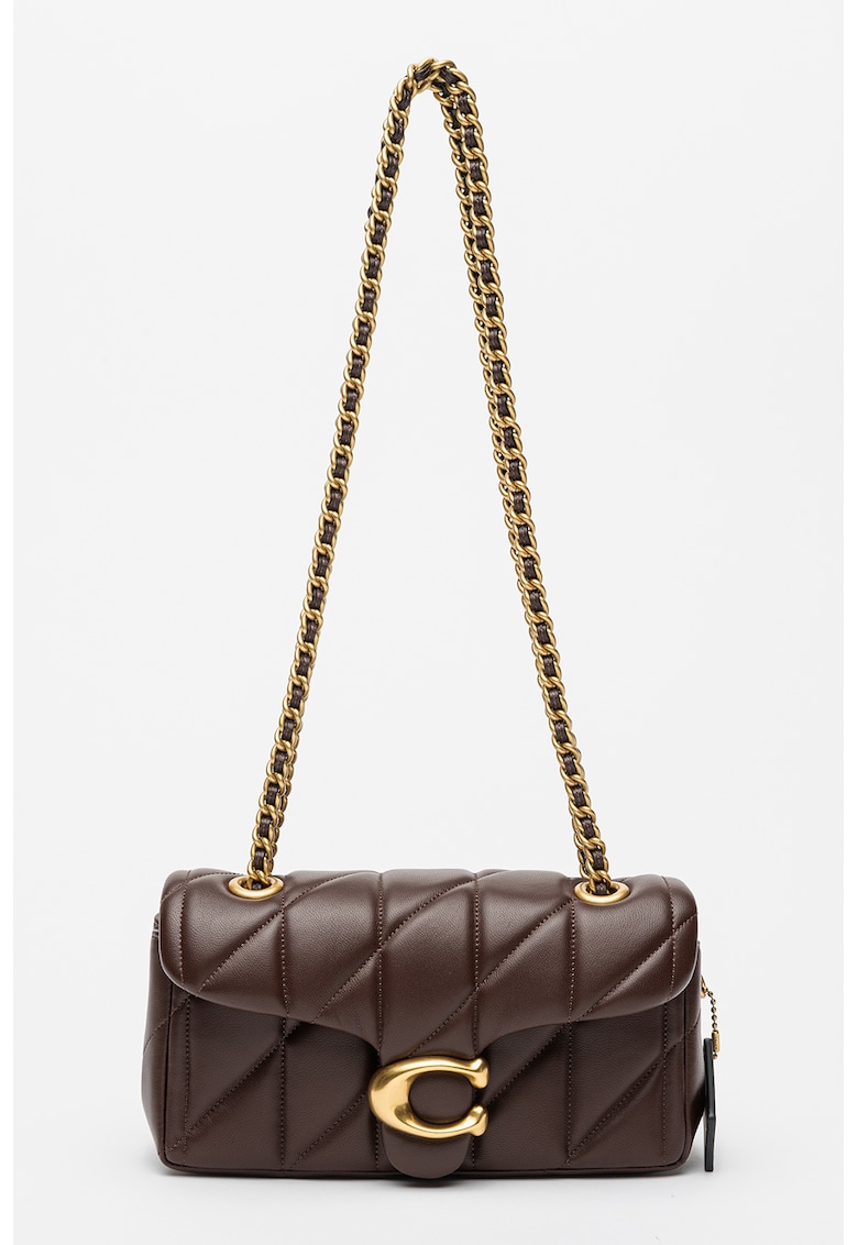 Geanta matlasata de piele cu bareta de umar Tabby - Maro inchis