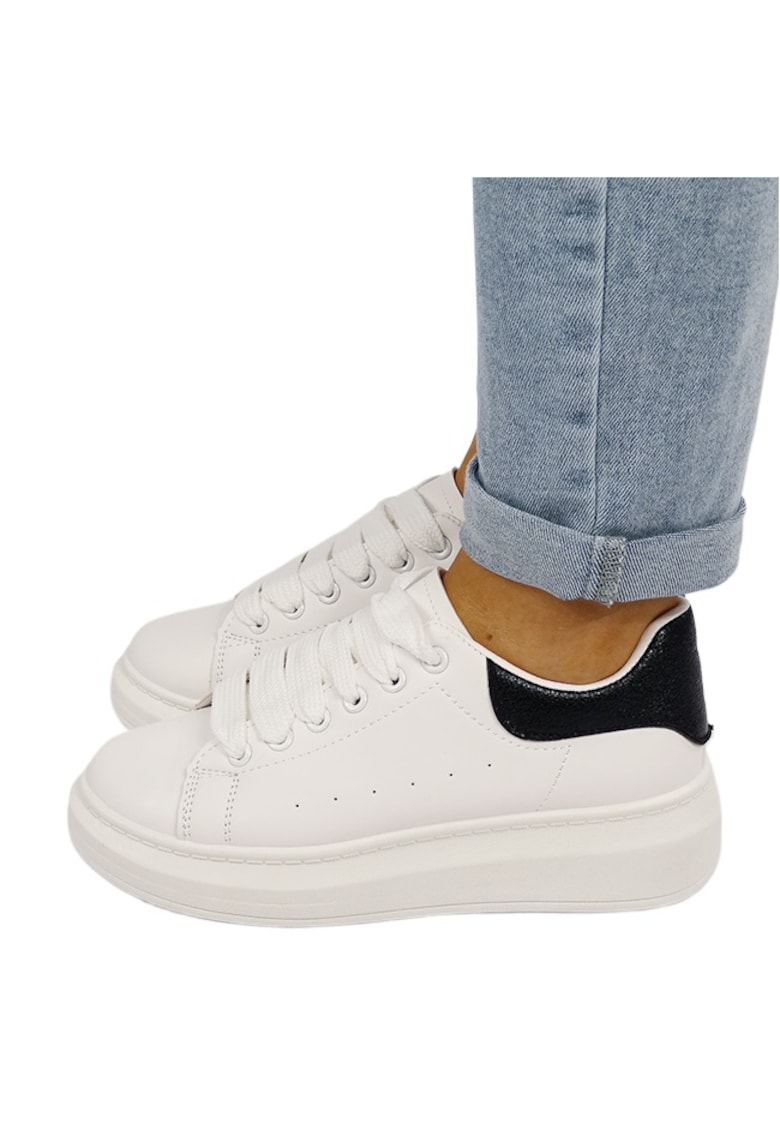 Sneakers albi/negri cu talpa groasa M-8826 M7 16522 - Alb