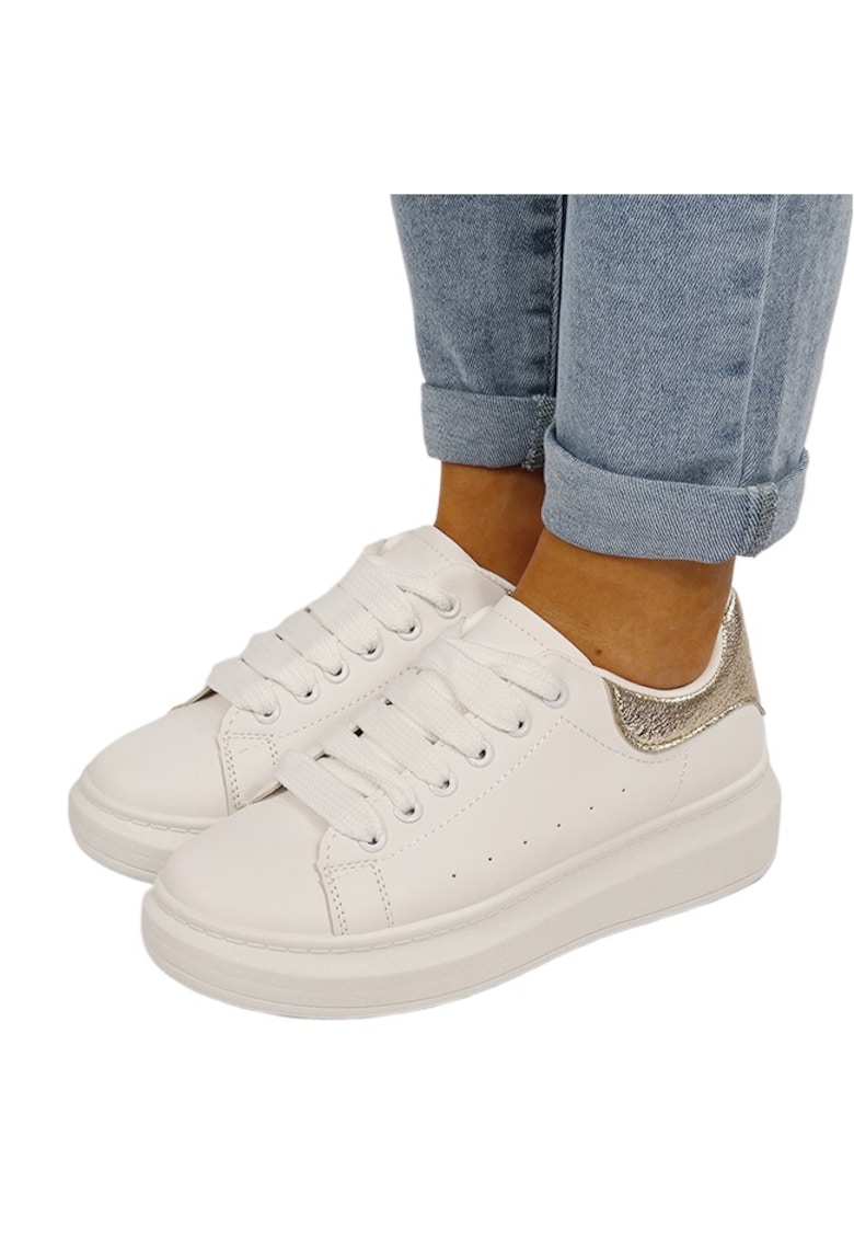 Sneakers albi/aurii cu talpa groasa M-8826 M7 16528