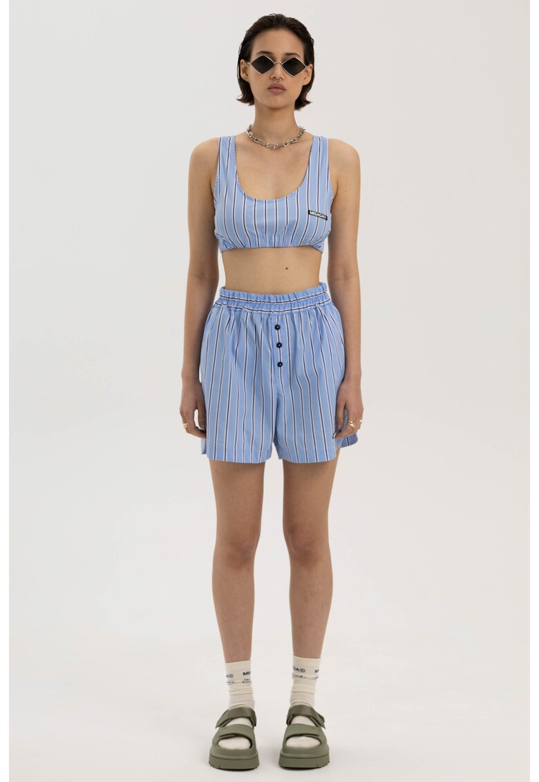 Bustiera in dungi cu terminatie elastica - Albastru deschis