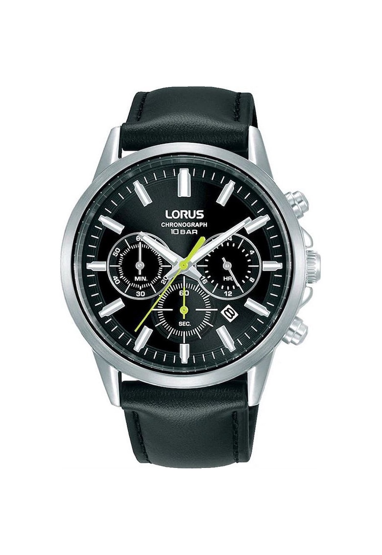 Ceas Classic Chronograph - negru - curea din piele - rezistent la apa 100m - 10 ATM