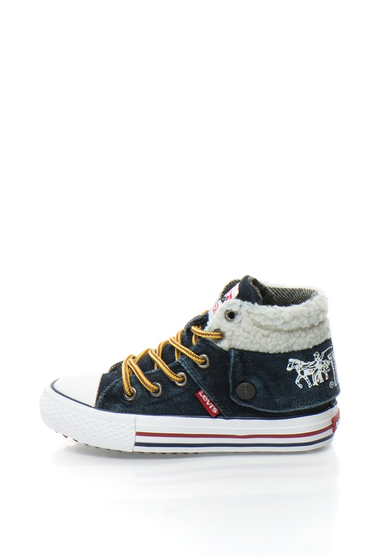 Pantofi sport inalti din denim cu detalii din piele shearling sintetica