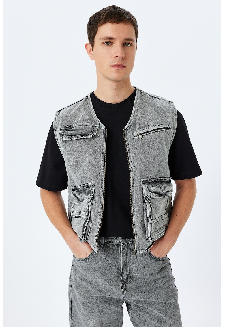 Vesta din denim cu buzunare multiple