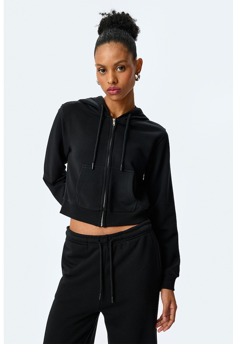 Hanorac crop cu fermoar