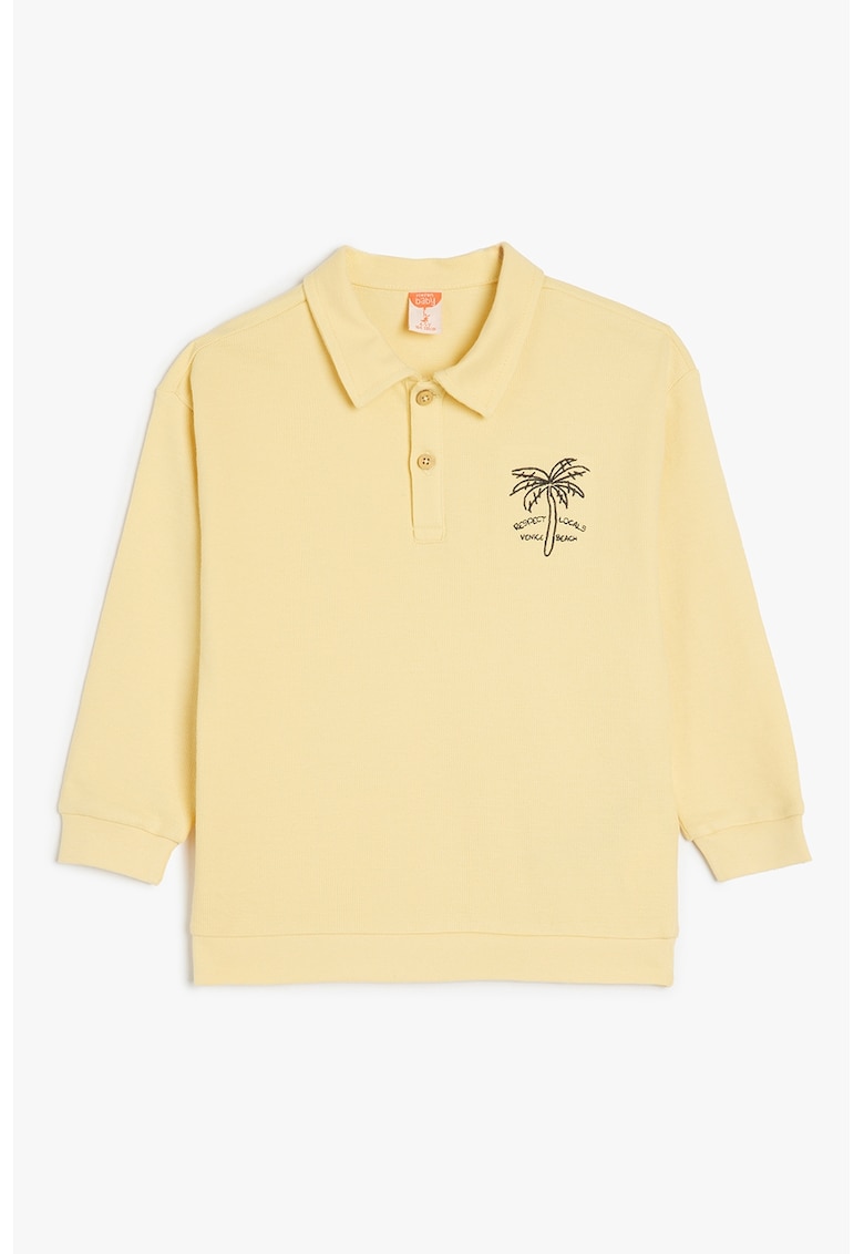 Bluza polo cu detaliu brodat discret - Galben pal