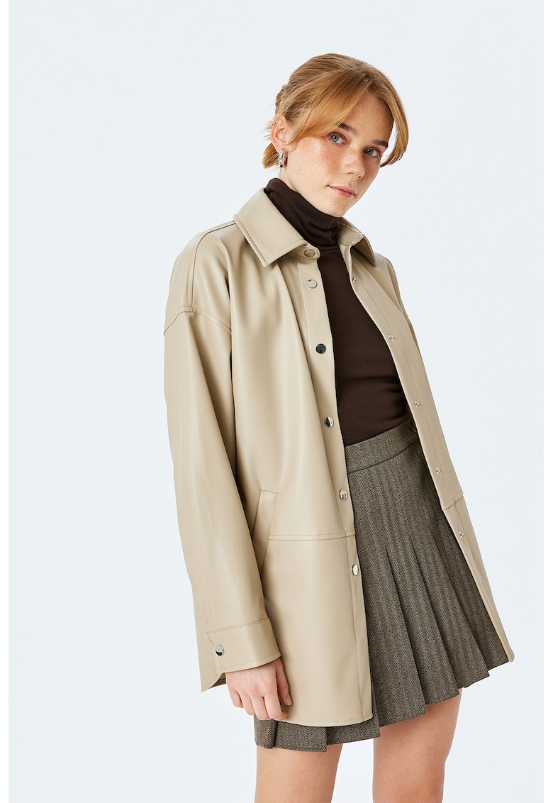 Jacheta-camasa din piele ecologica cu maneci cazute