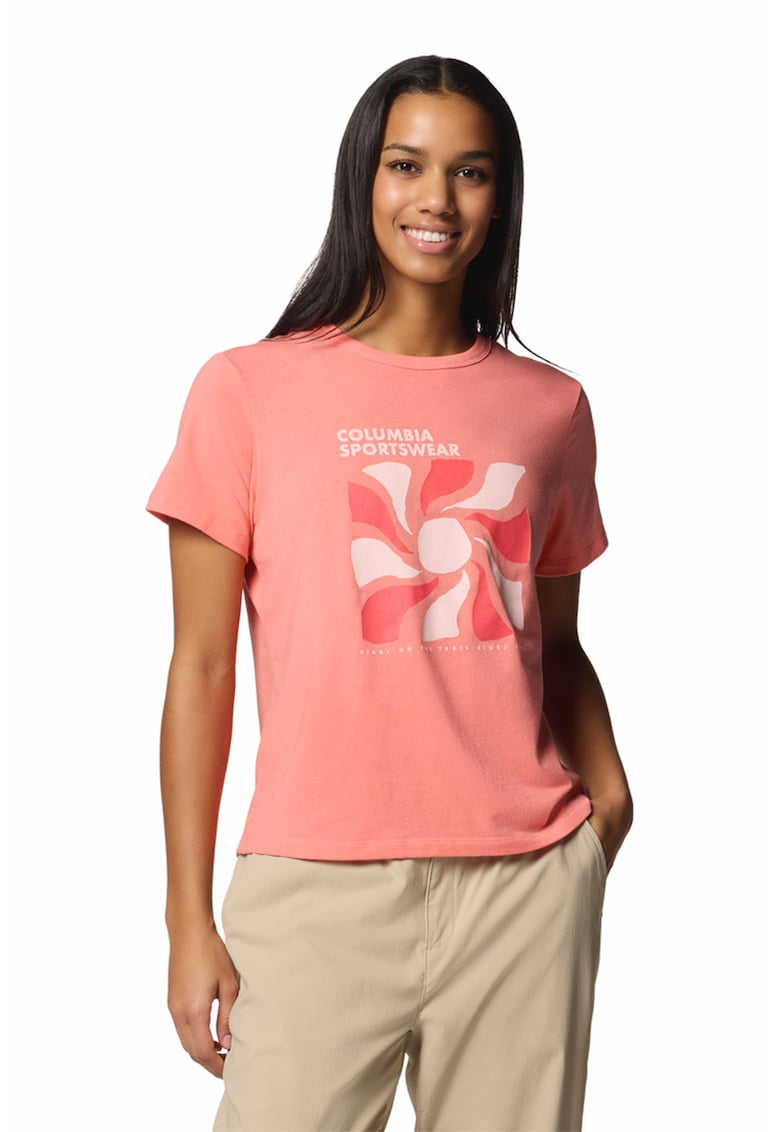 Tricou cu imprimeu - pentru trekking Sun Trek - Alb/Roz somon