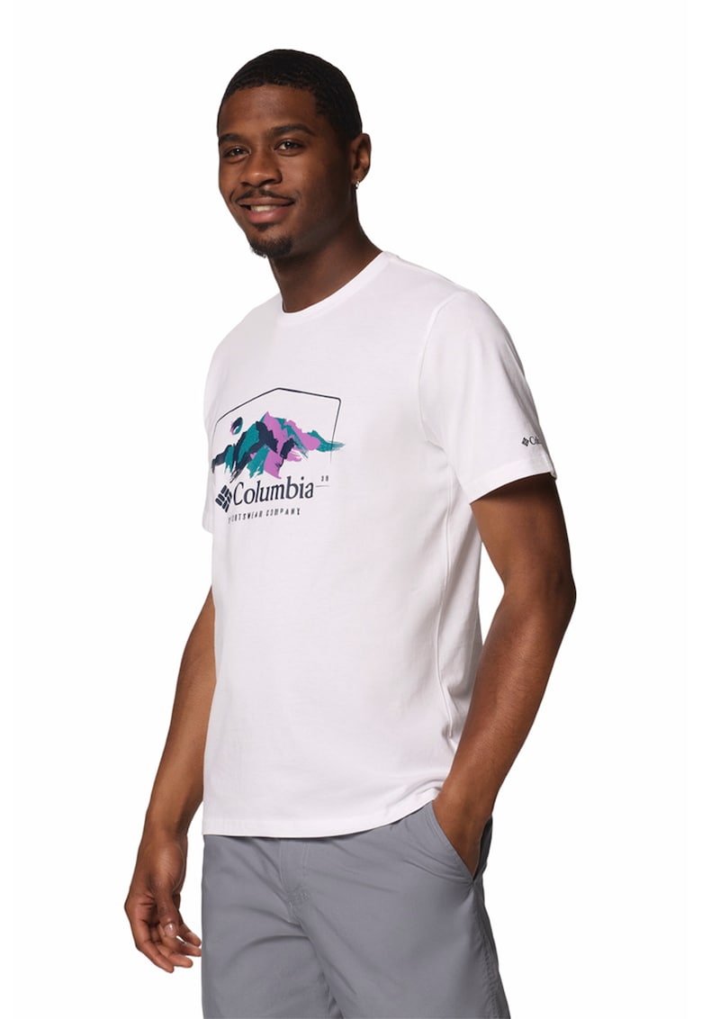 Tricou de bumbac organic cu imprimeu grafic si logo Path Lake