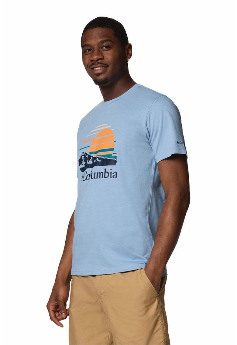 Tricou de bumbac organic cu imprimeu grafic si logo Path Lake
