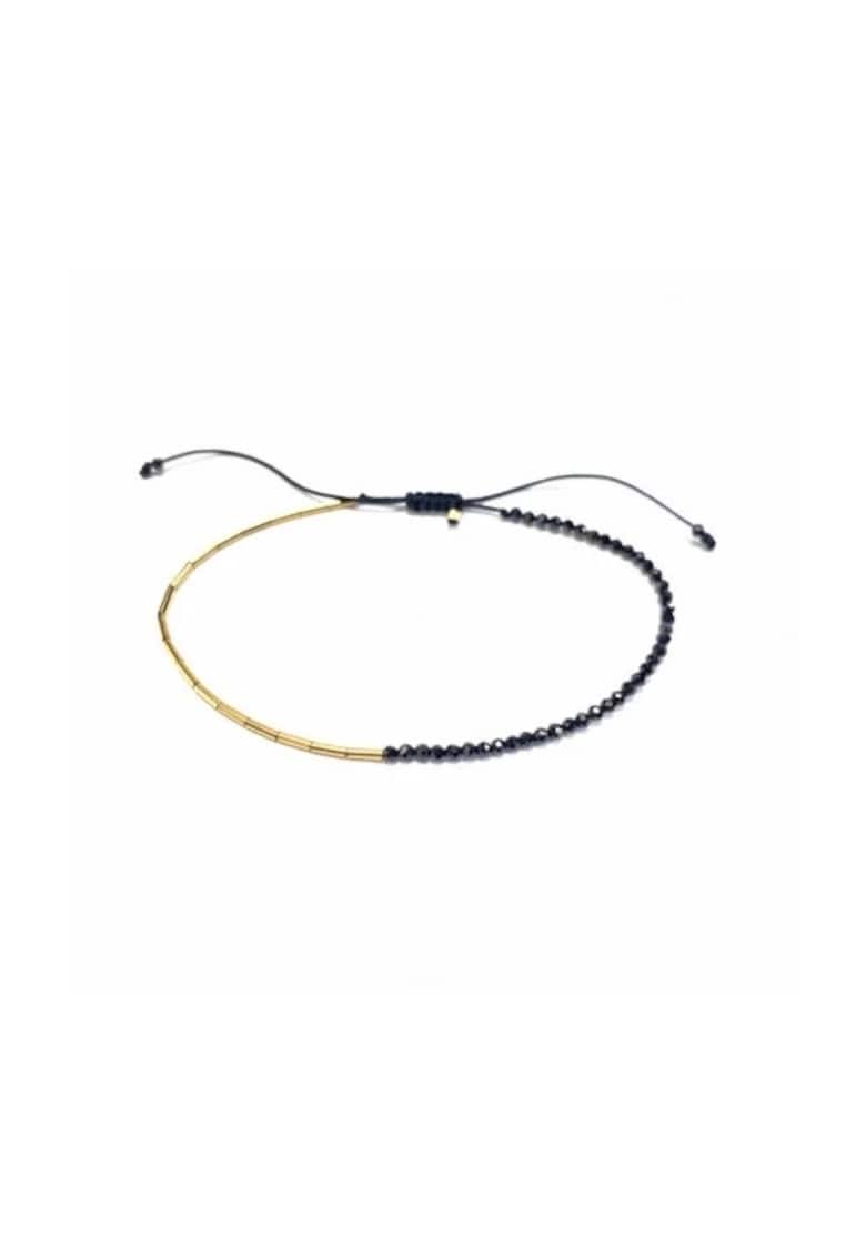 Bratara  Alternance in Black - reglabila - din aur filat de 14k/20 si spinel negru fatetat